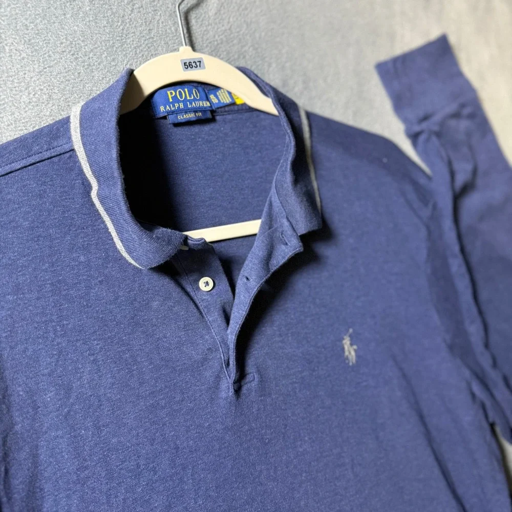 Polo Ralph Lauren Mens XL Long Sleeve Polo Shirt Blue Classic Fit Jersey Cotton